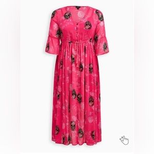 TORRID CHIFFON MAXI DRESS - SKULL PINK NWT